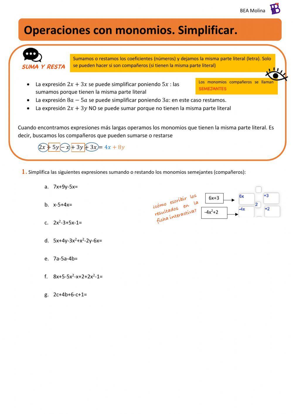 Operaciones con monomios