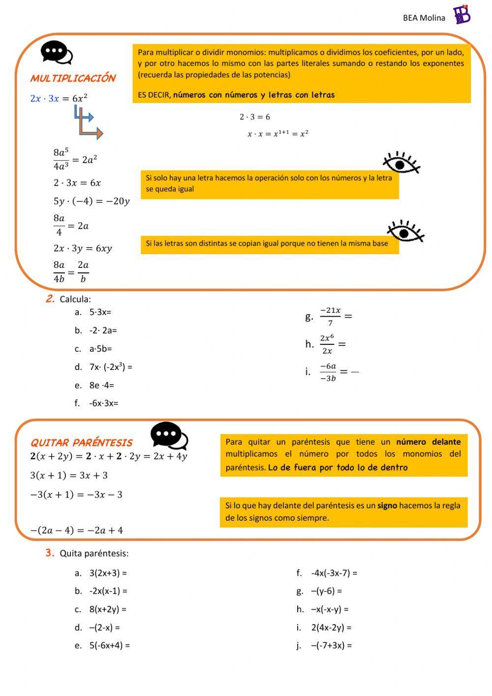 Operaciones con monomios