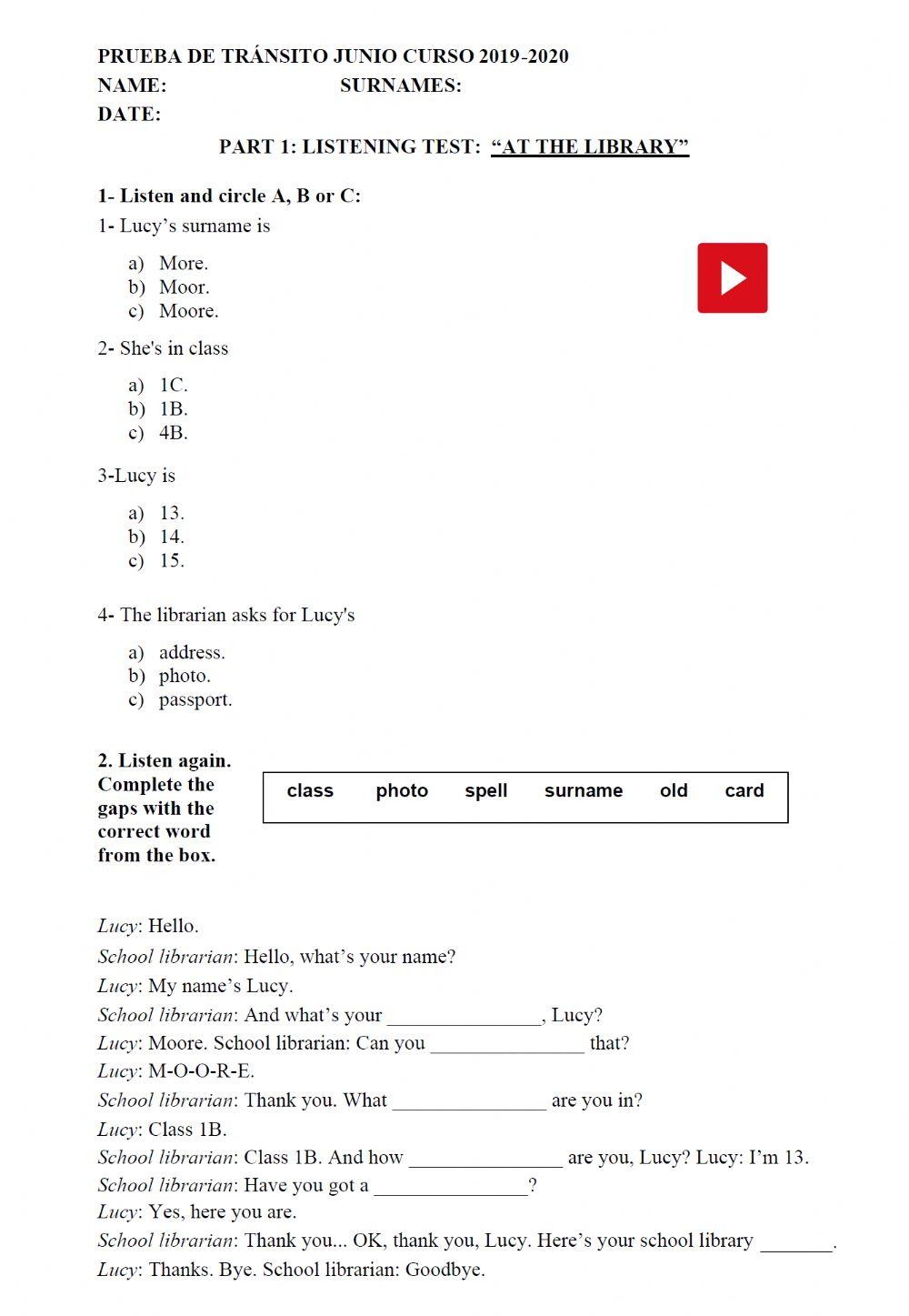 Prueba final 6º - LISTENING
