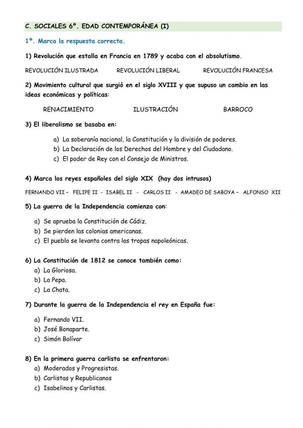 SIGLO XIX EN ESPAÑA  6º Curso