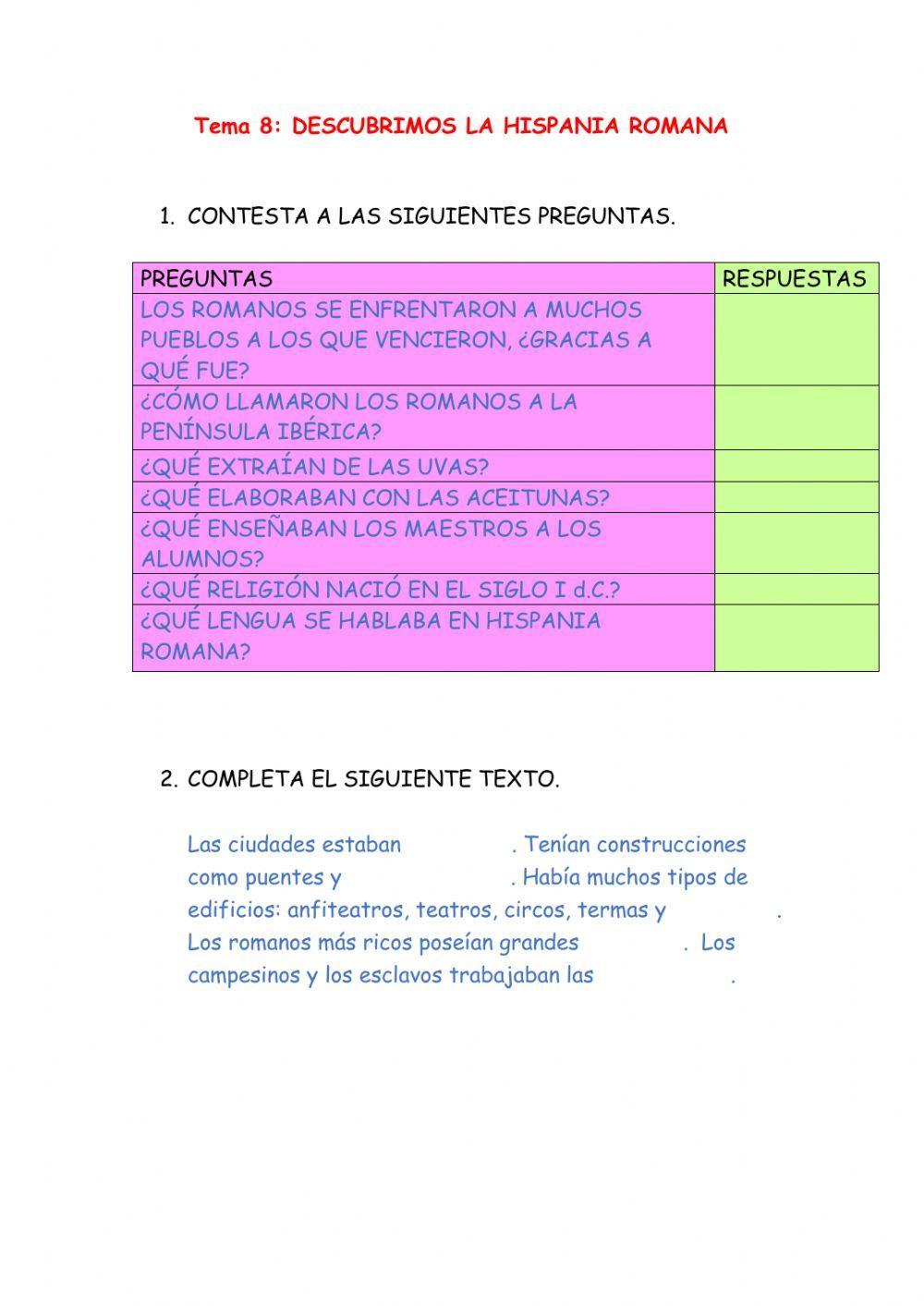 TEMA 8: DESCUBRIMOS LA HISPANIA ROMANA