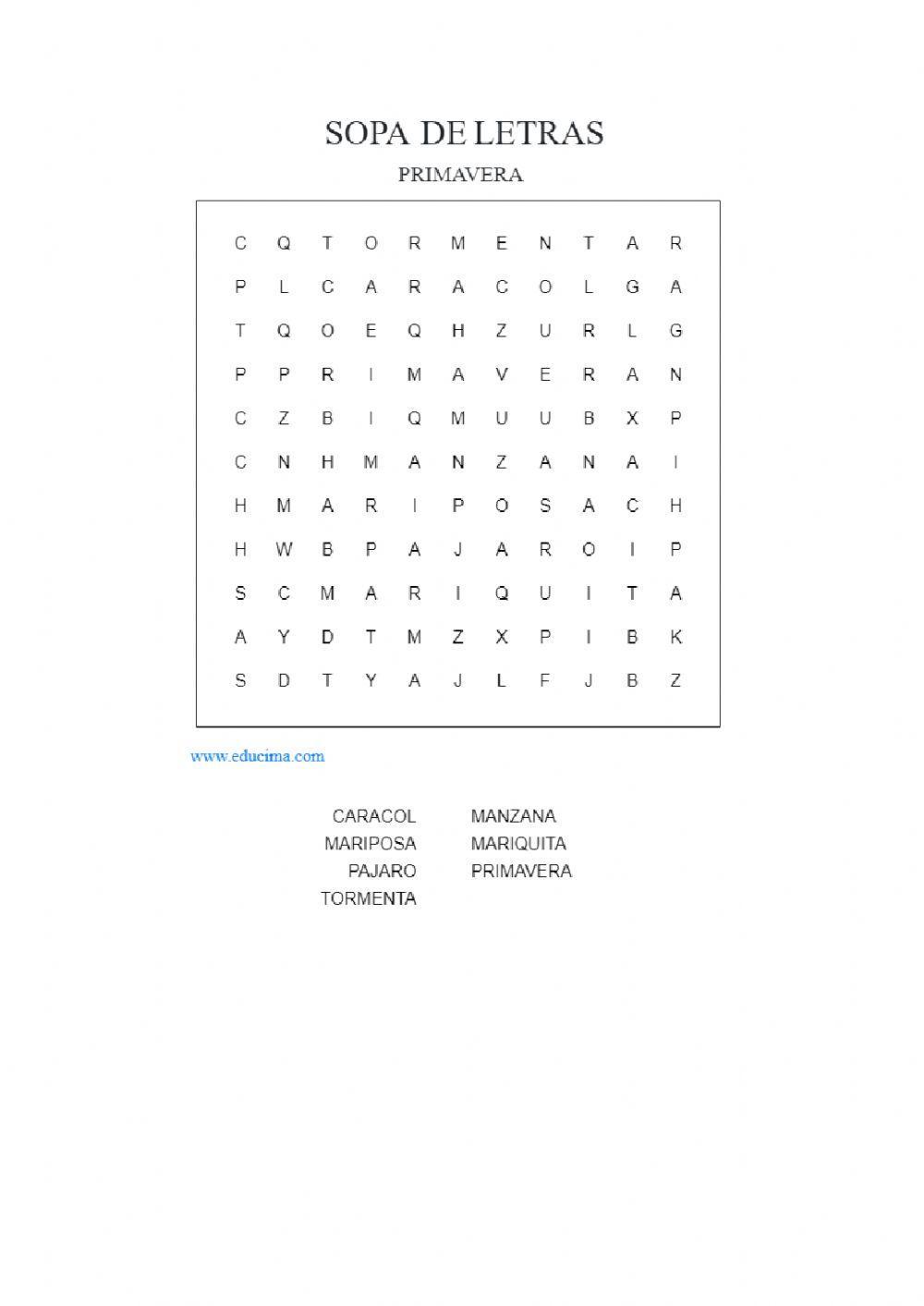 Sopa de letras primavera