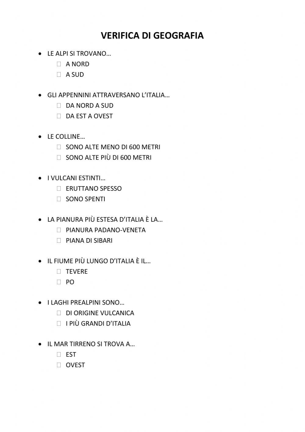 Verifica di geografia