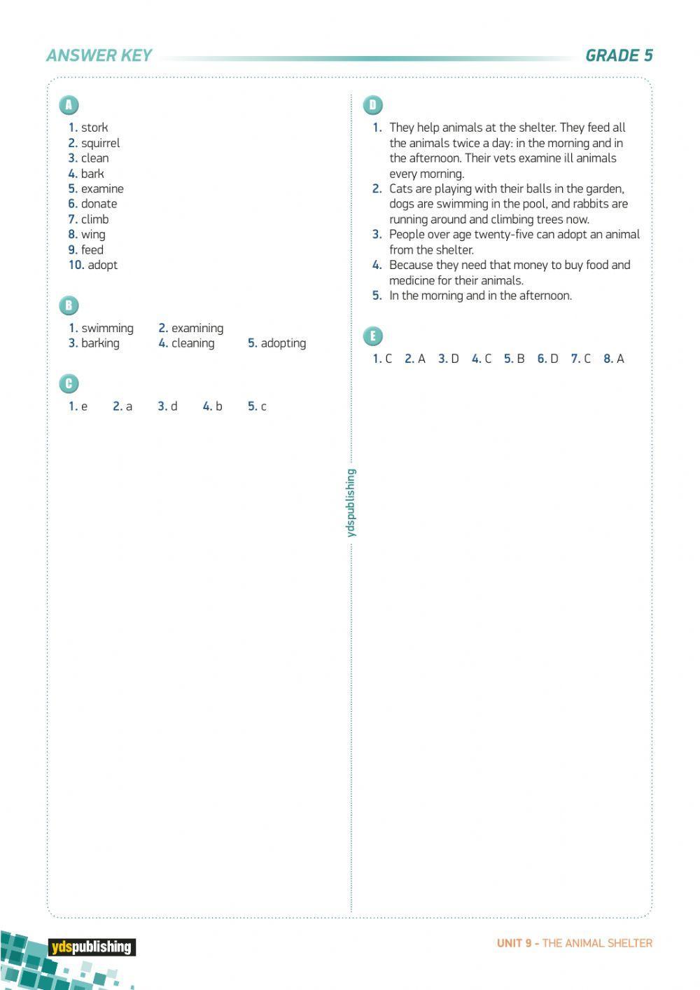 5th Grade-Unit 9 Animal Shelter WS 