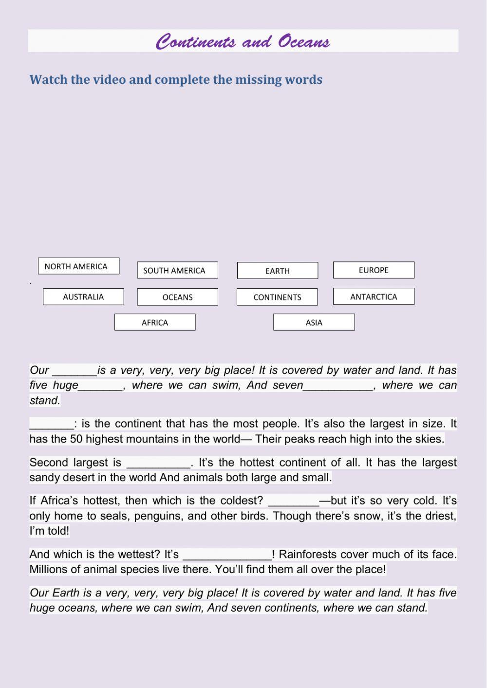 Continents and oceans