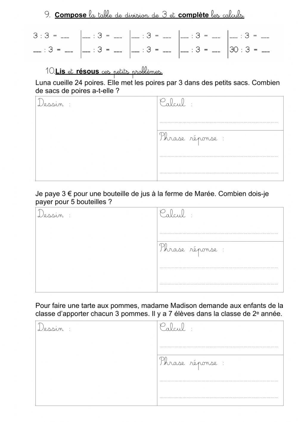 La table de 3 - exercices (2)