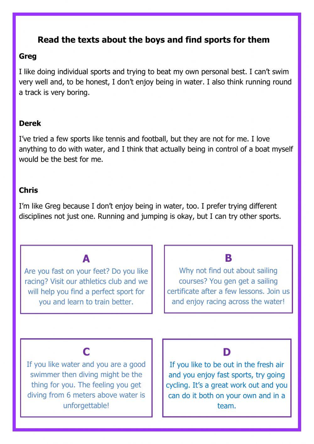 Sports - listening and reading