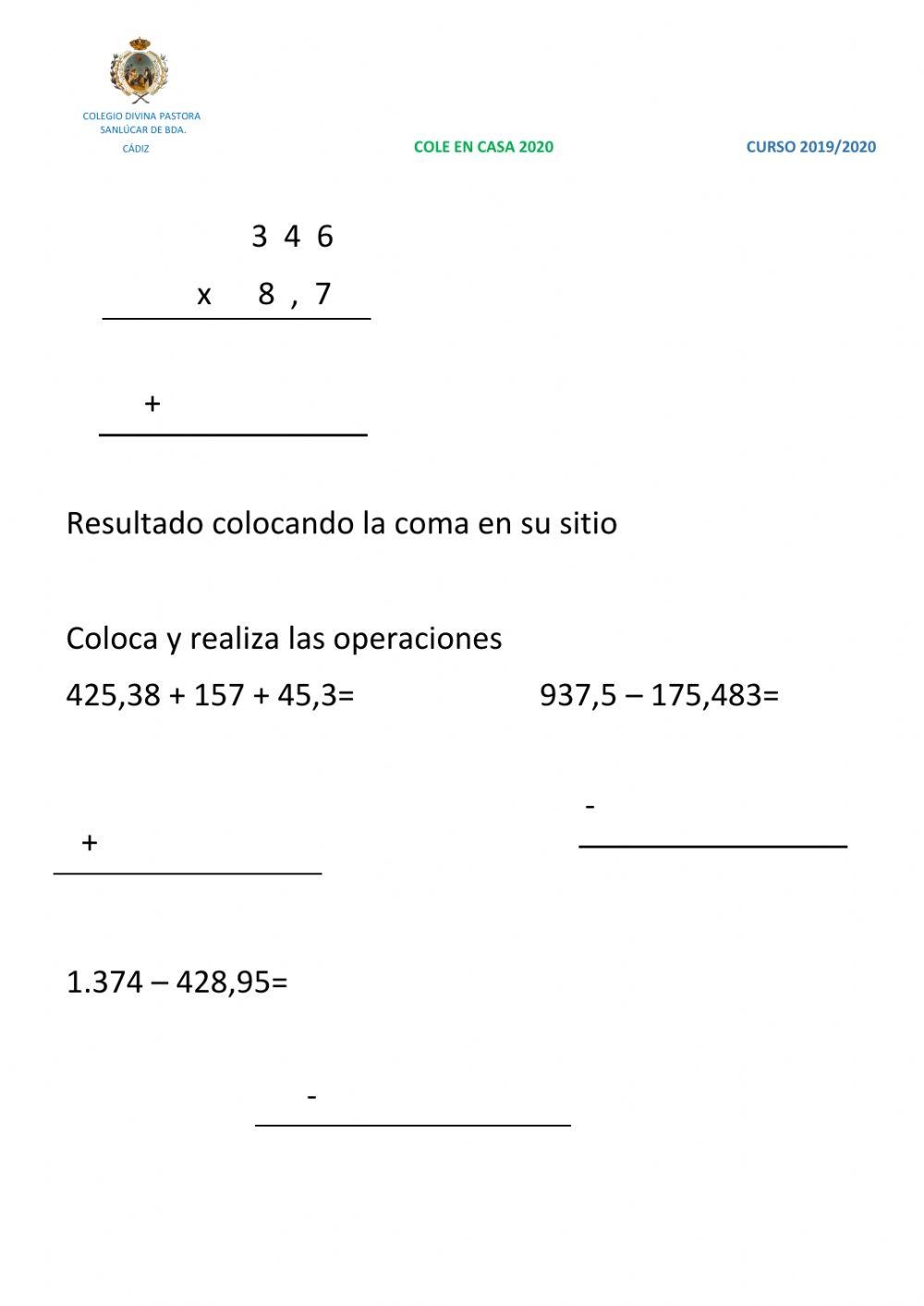 Operaciones con decimales I