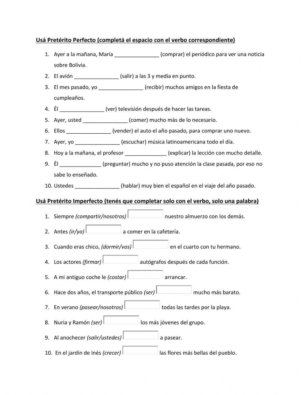 Pretérito Perfecto e Imperfecto 1