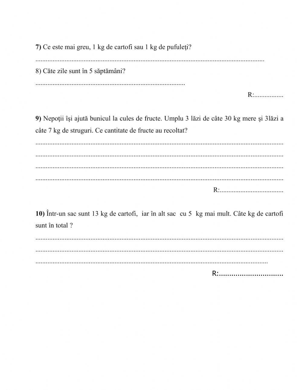 Unități de măsură-test de evaluare