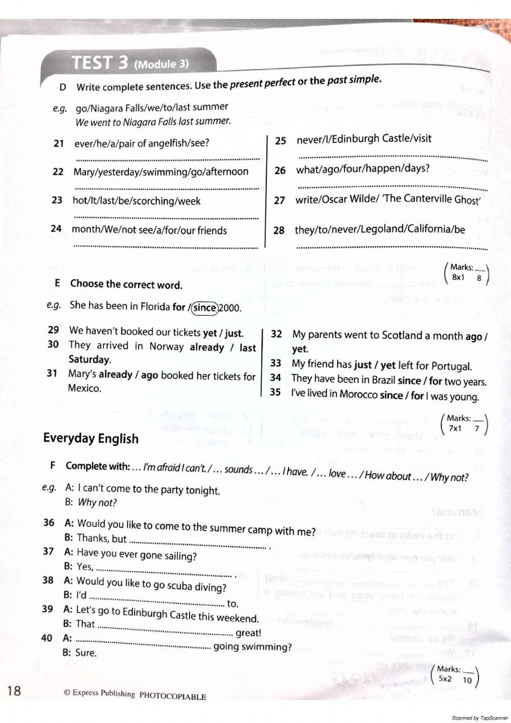 8th grade English test. Unit 3