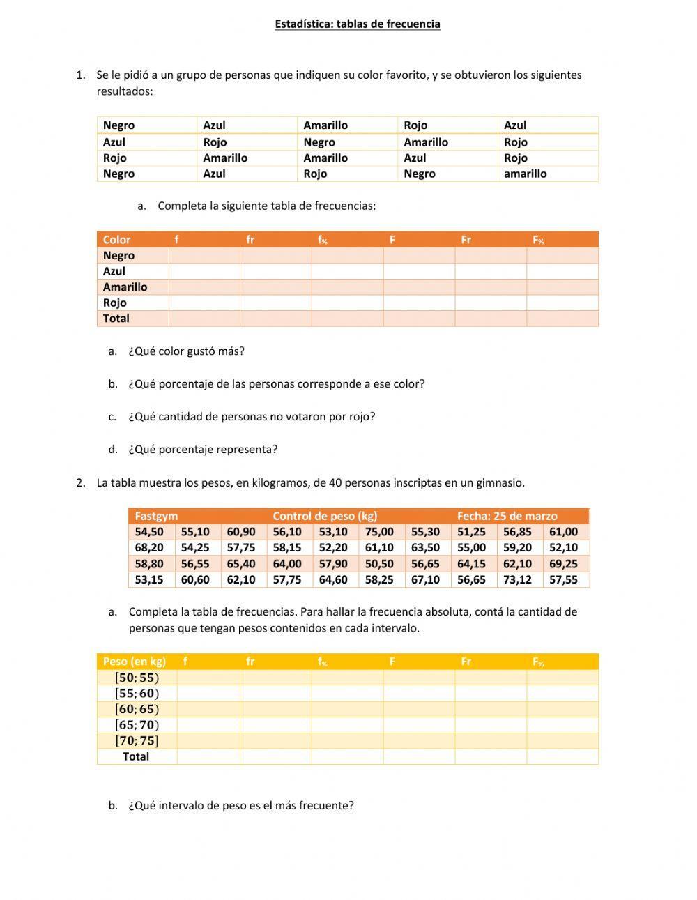 Estadística: tablas de frecuencia
