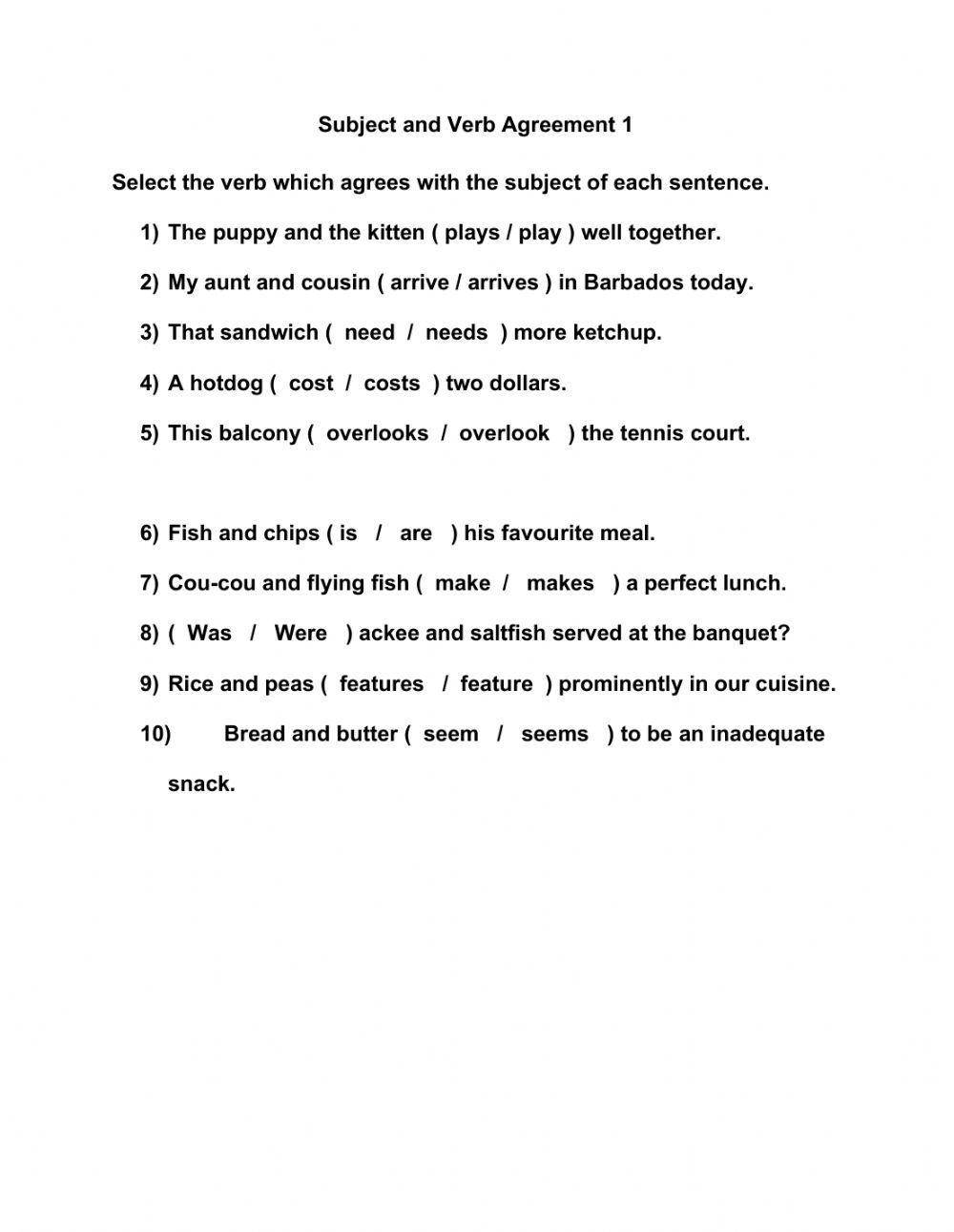 Subject and Verb Agreement 1
