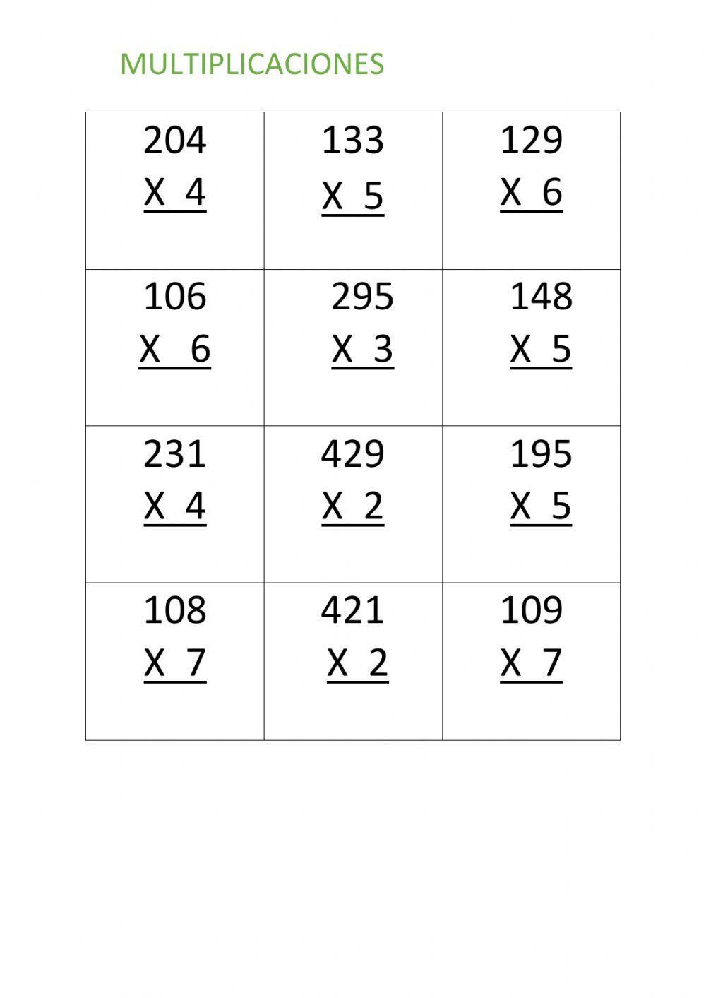 Multiplicaciones con llevada