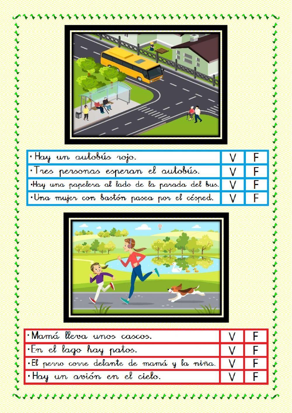 Lectura comprensiva - Observa cada dibujo y marca verdadero o falso