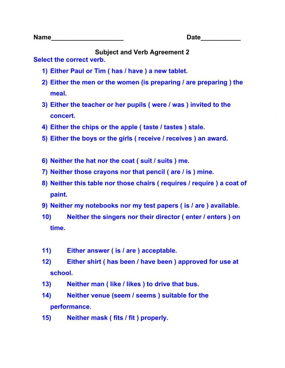 Subject and Verb Agreement 2