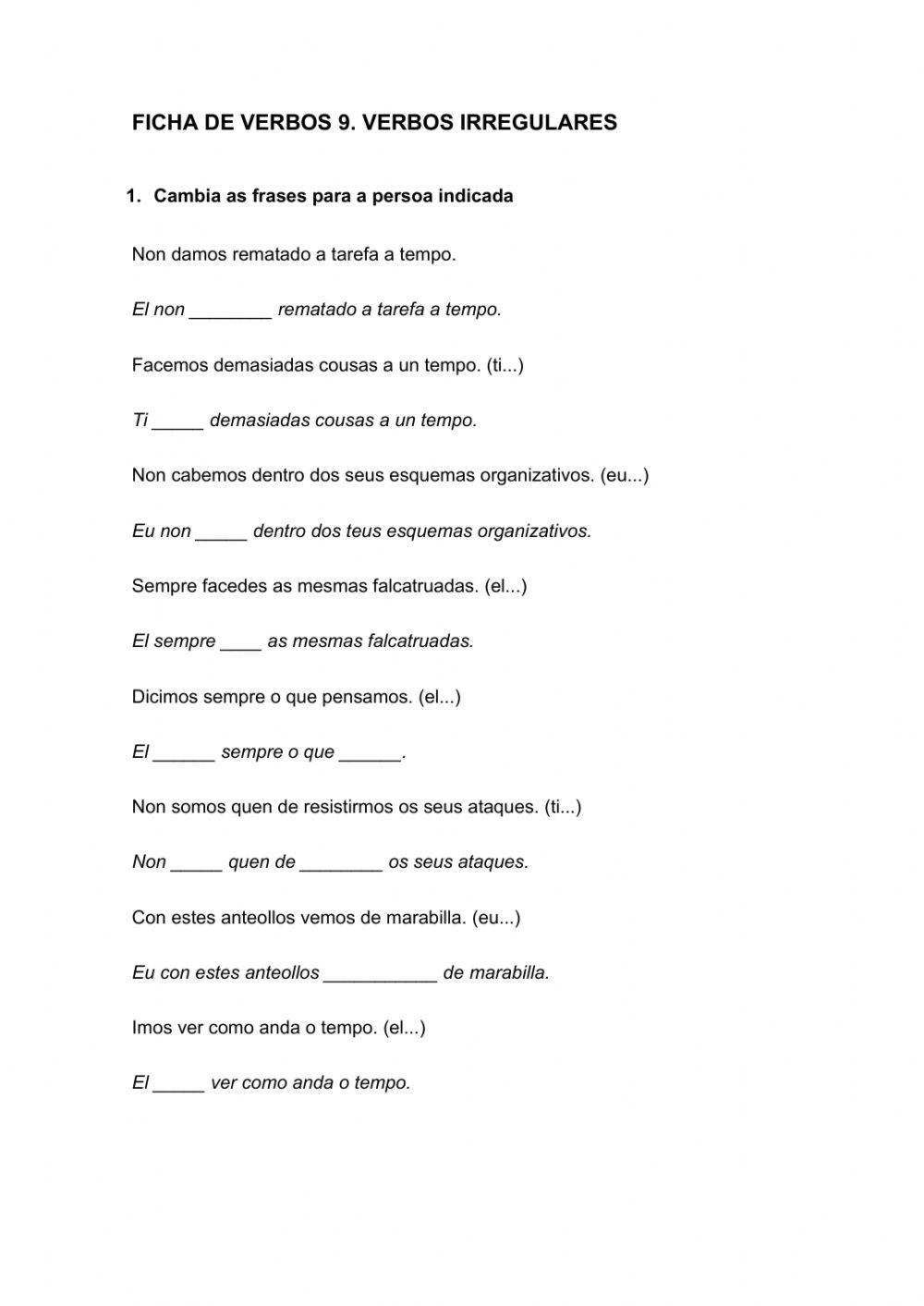 Verbos 9. Verbos irregulares