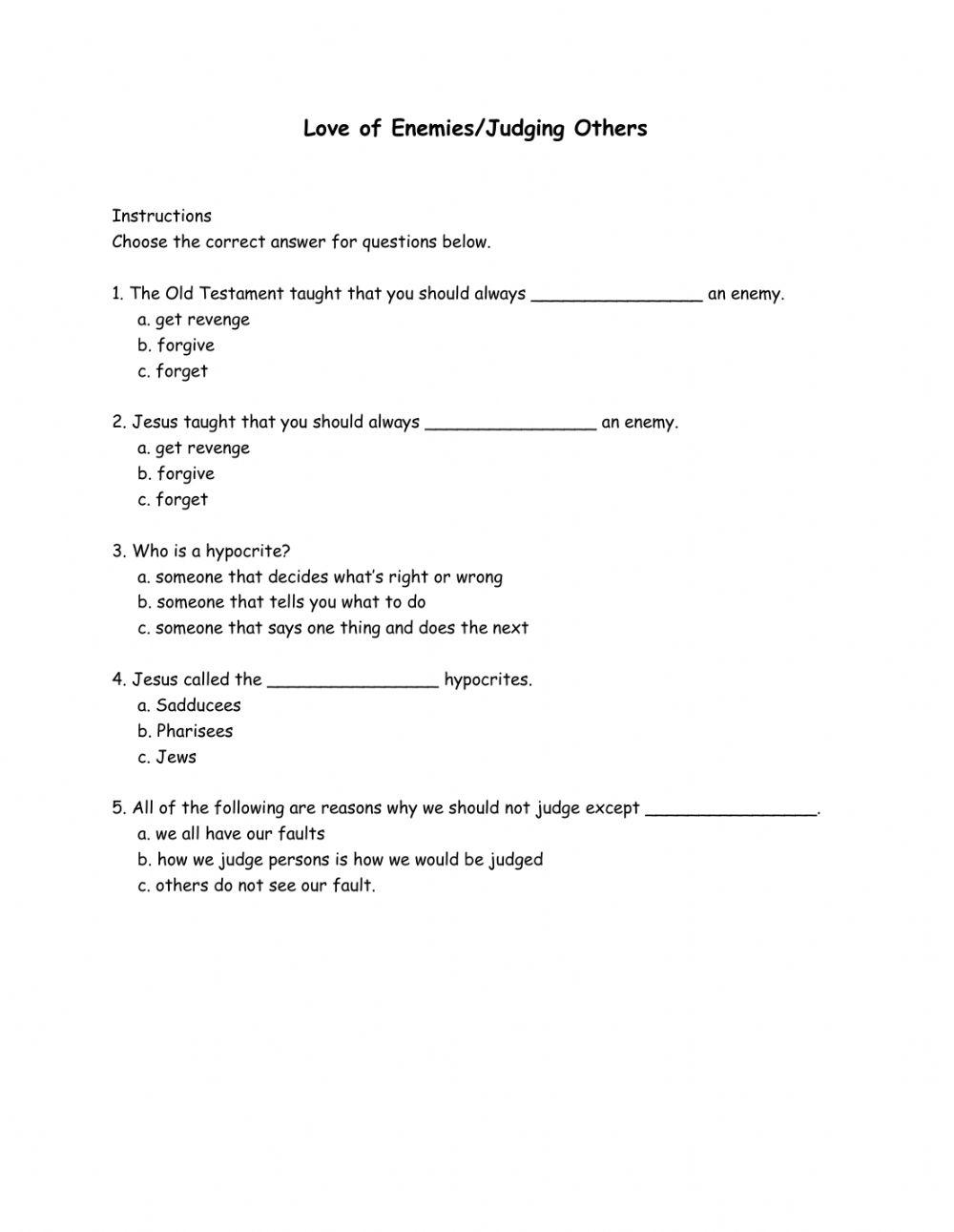 Love of Enemies-Judging Others