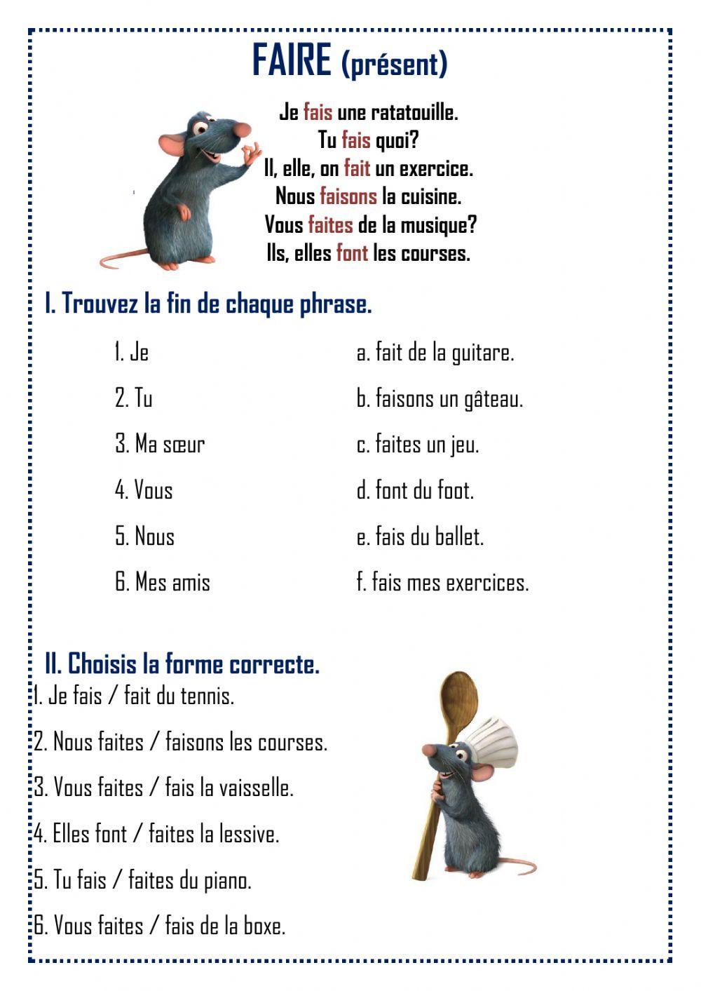 Faire (présent). 5 classe