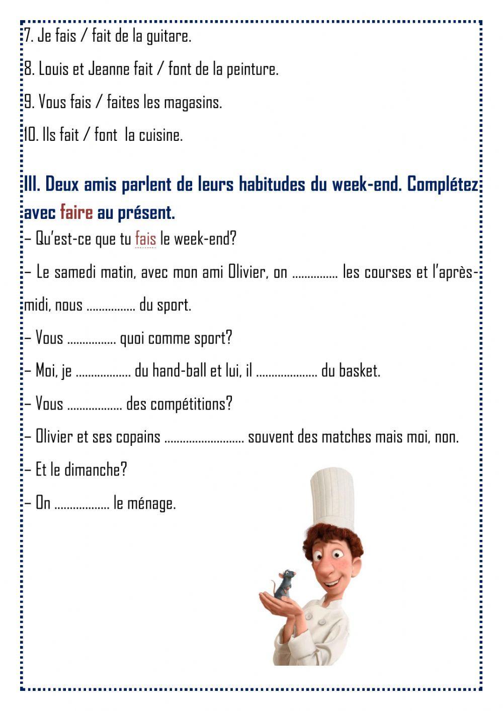 Faire (présent). 5 classe