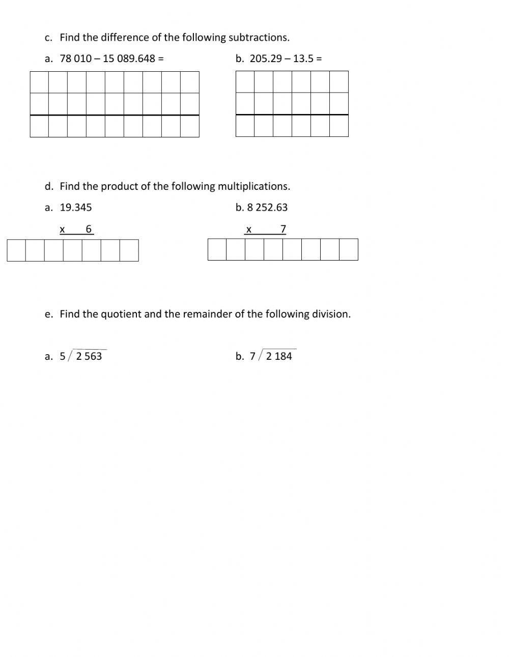Whole and decimal numbers practice
