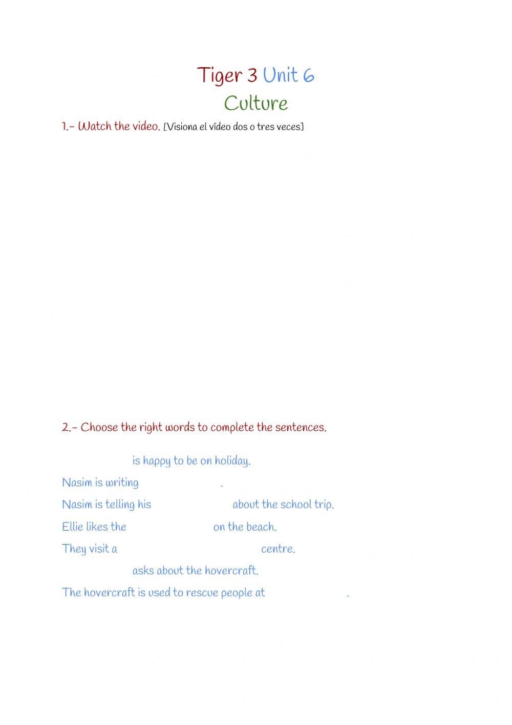 Tiger 3 Unit 6 Culture