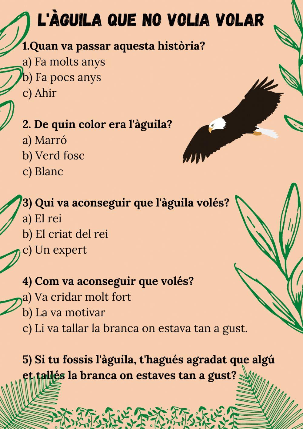 Comprensió: l'àguila que no sabia volar