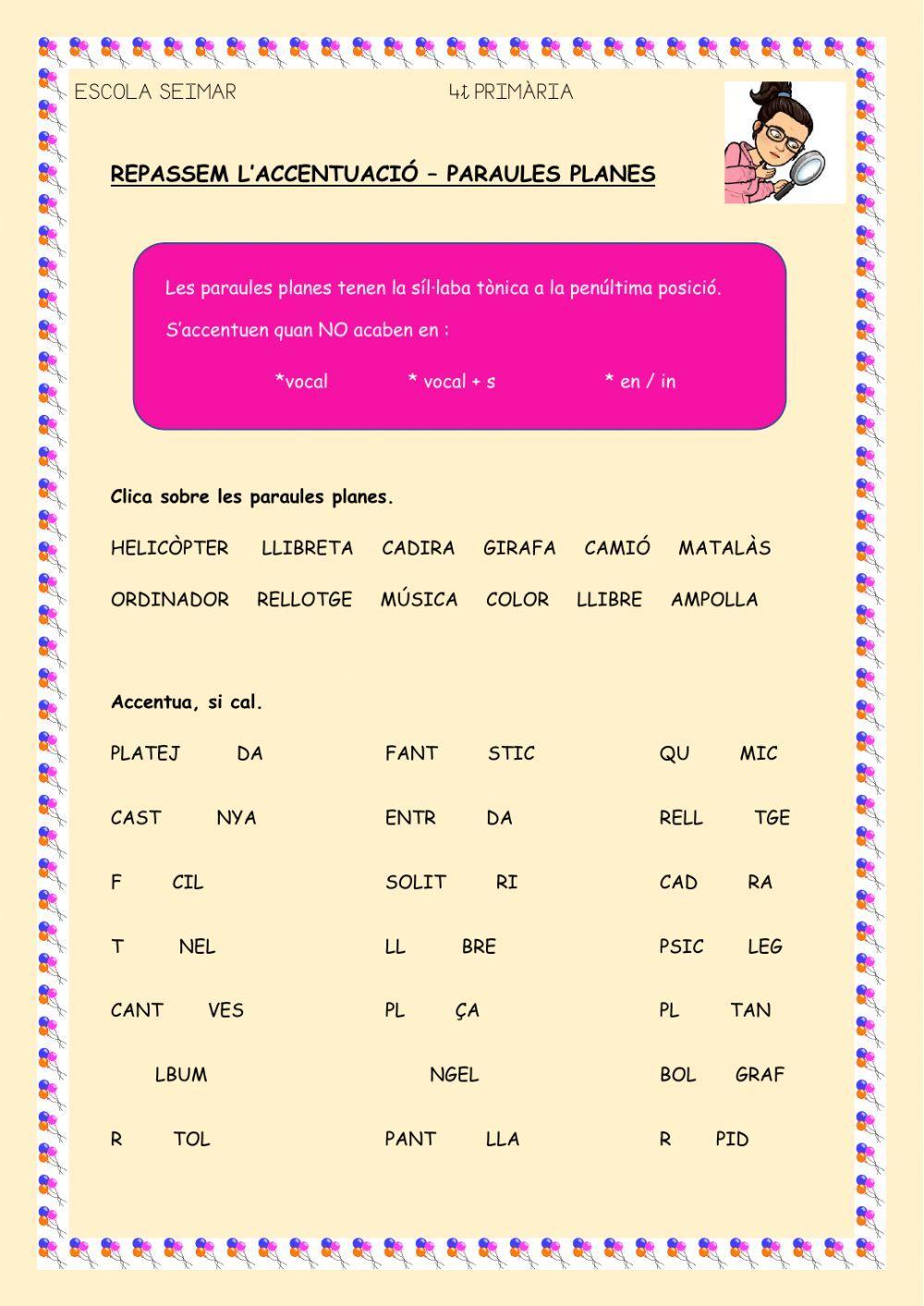 Accentuació. paraules planes