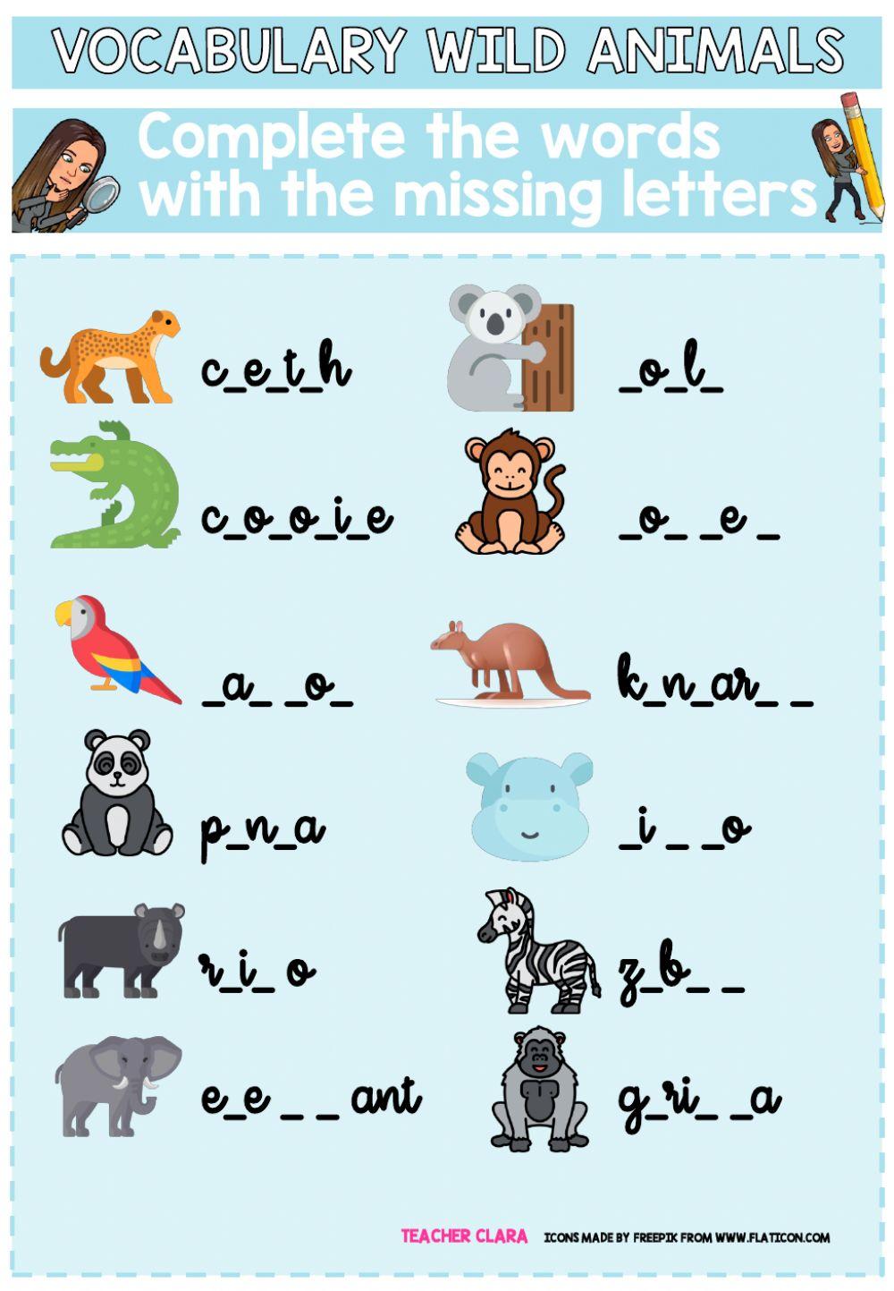 Wild animals missing letters