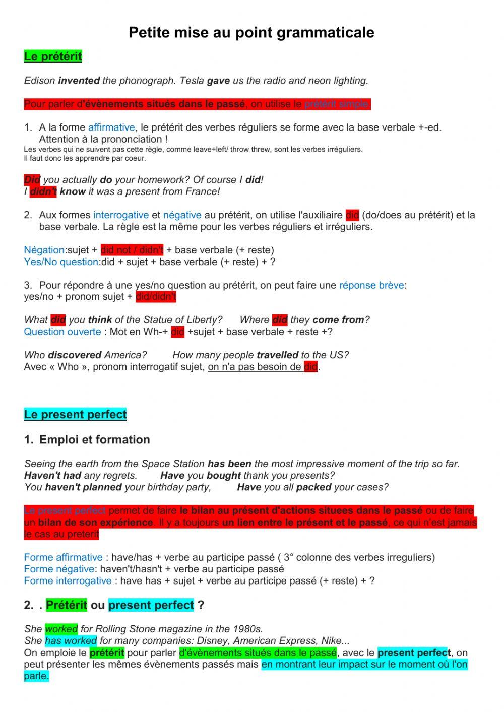 Past and present perfect