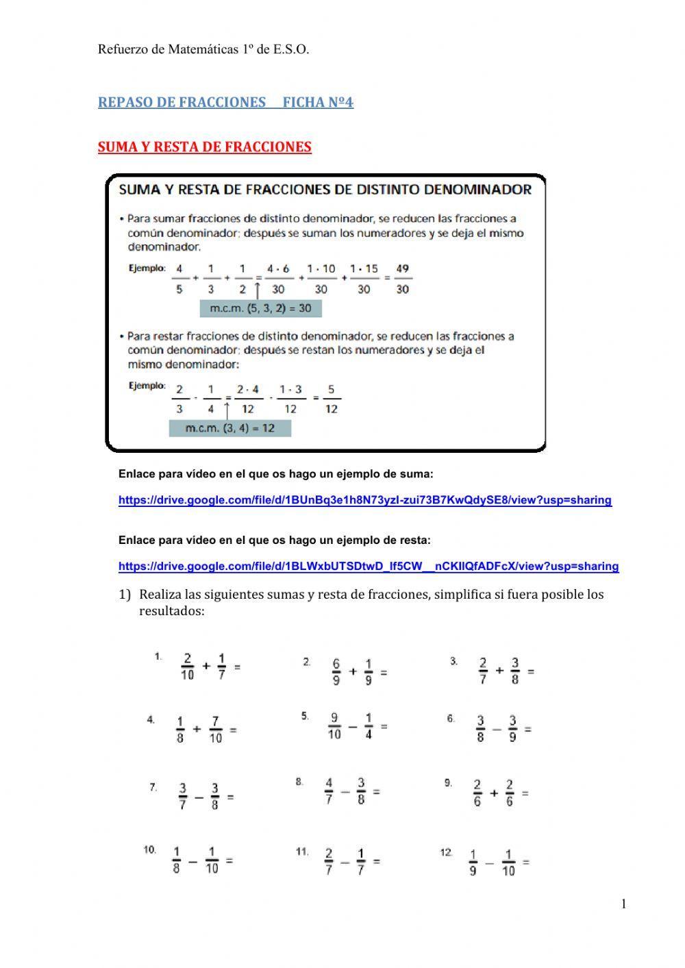 Operaciones con fracciones