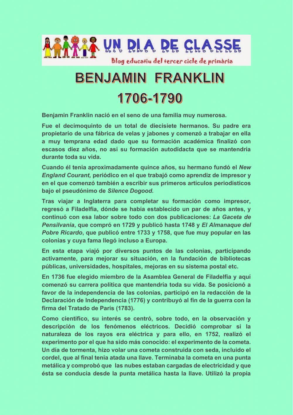 Comprensión lectora: Benjamin Franklin