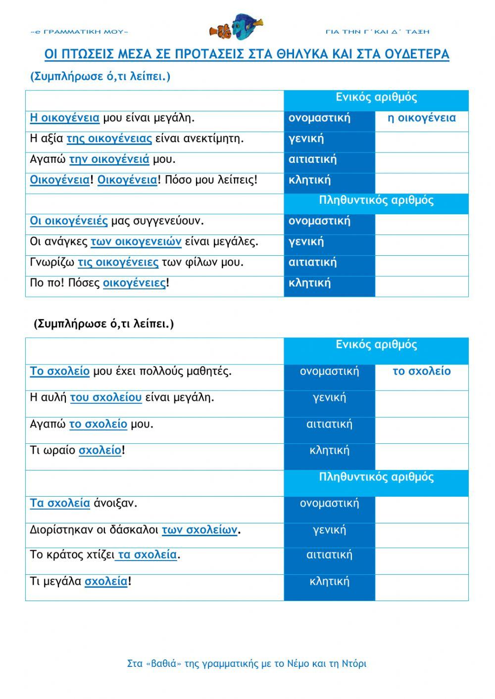 Η κλίση των ουσιαστικών (e- Γραμματική μου Γ΄και Δ΄τάξη)