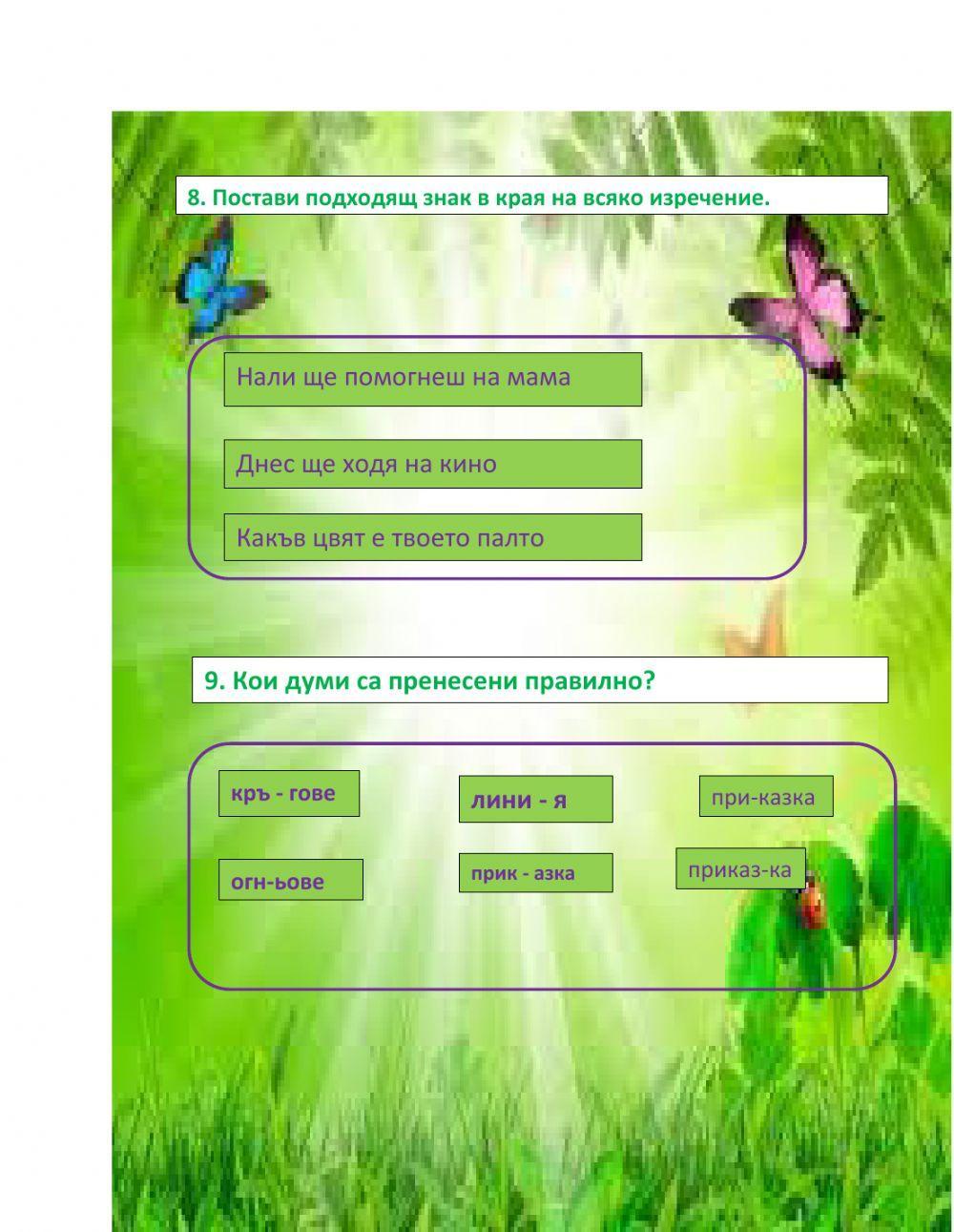 Изходно ниво     БЕЛ       2 клас