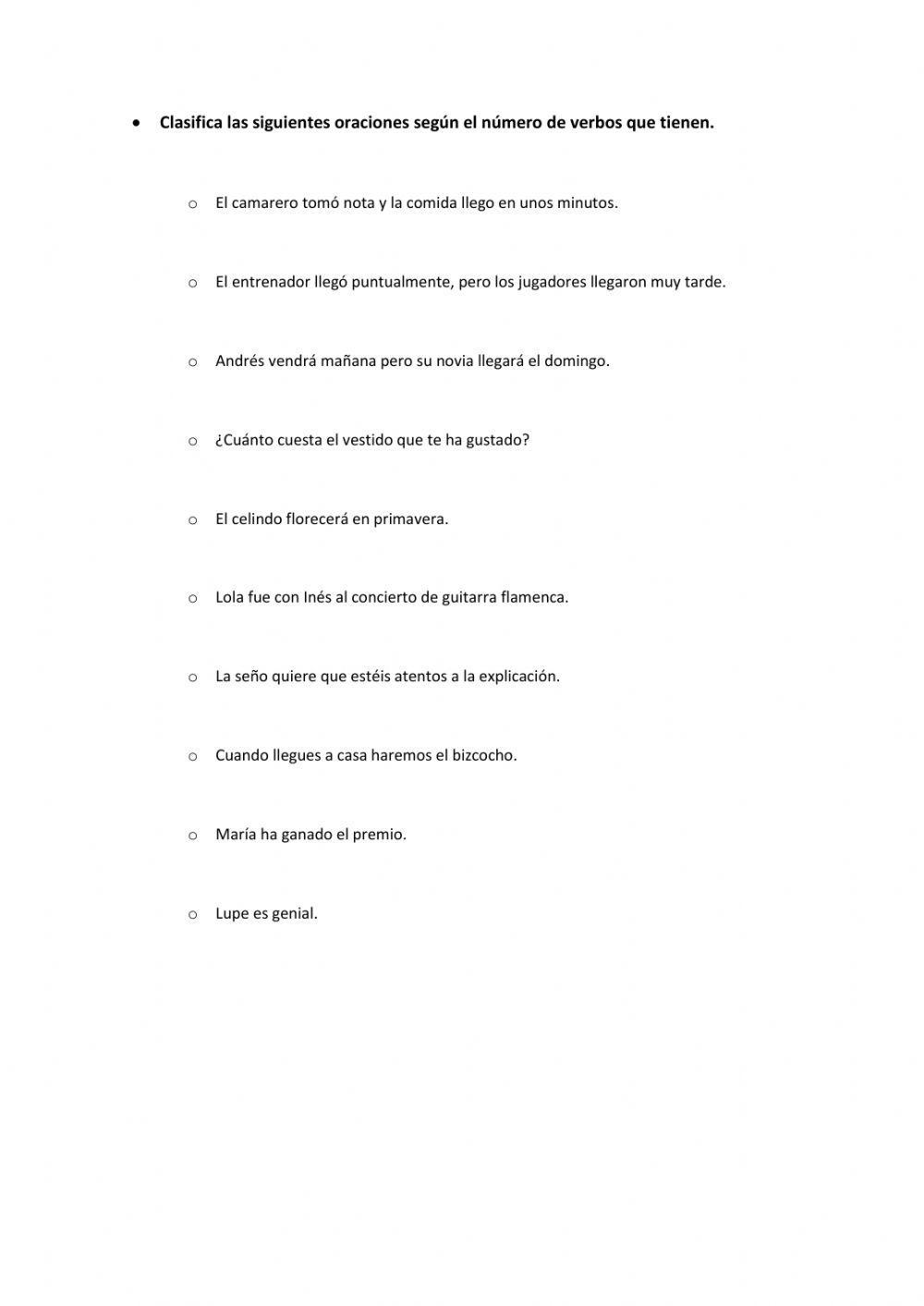 Clasificación de oraciones