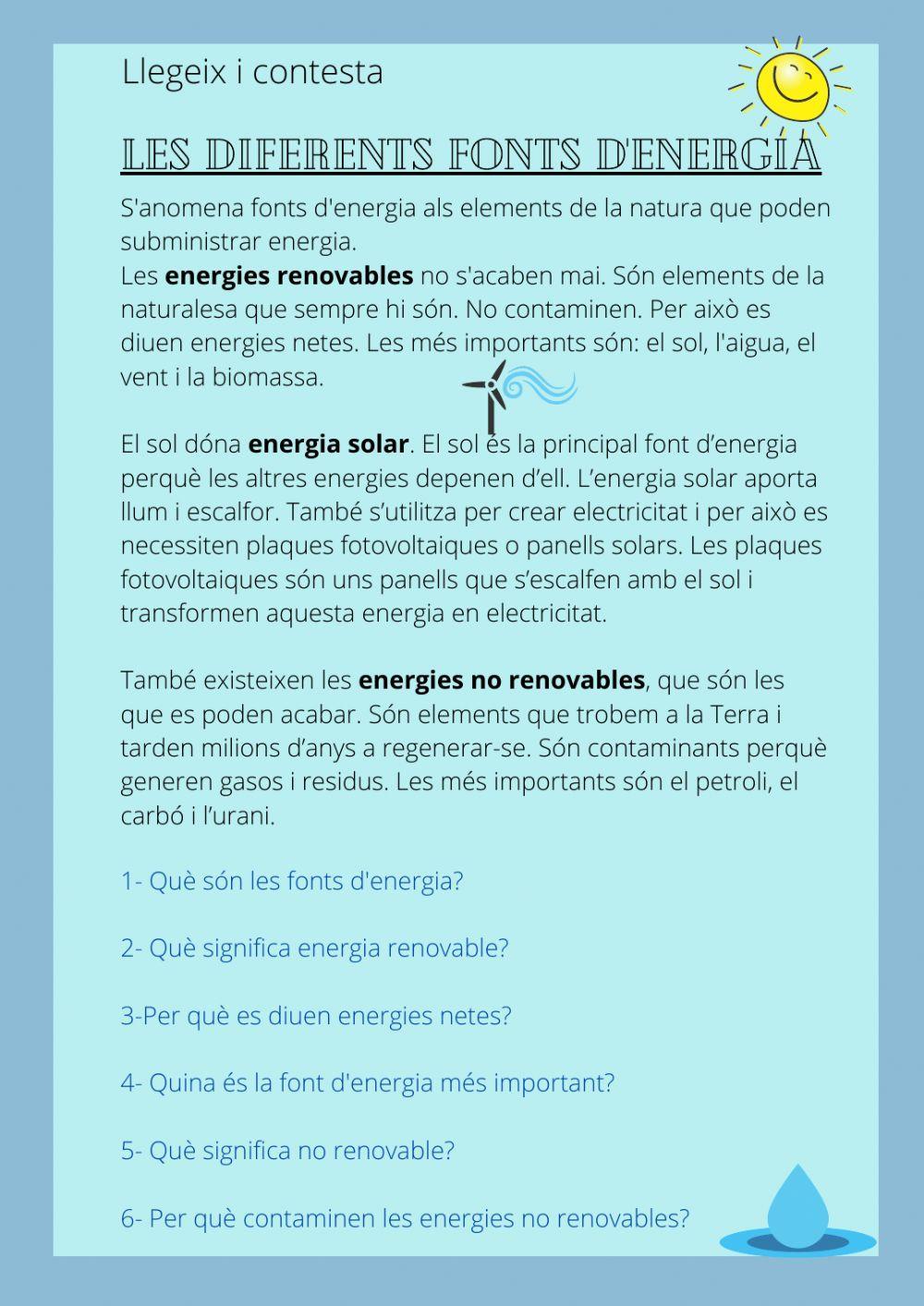 Comprensió lectora fonts d'energia