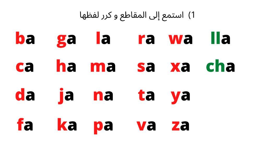 Consonantes + vocal a - instrucciones en árabe