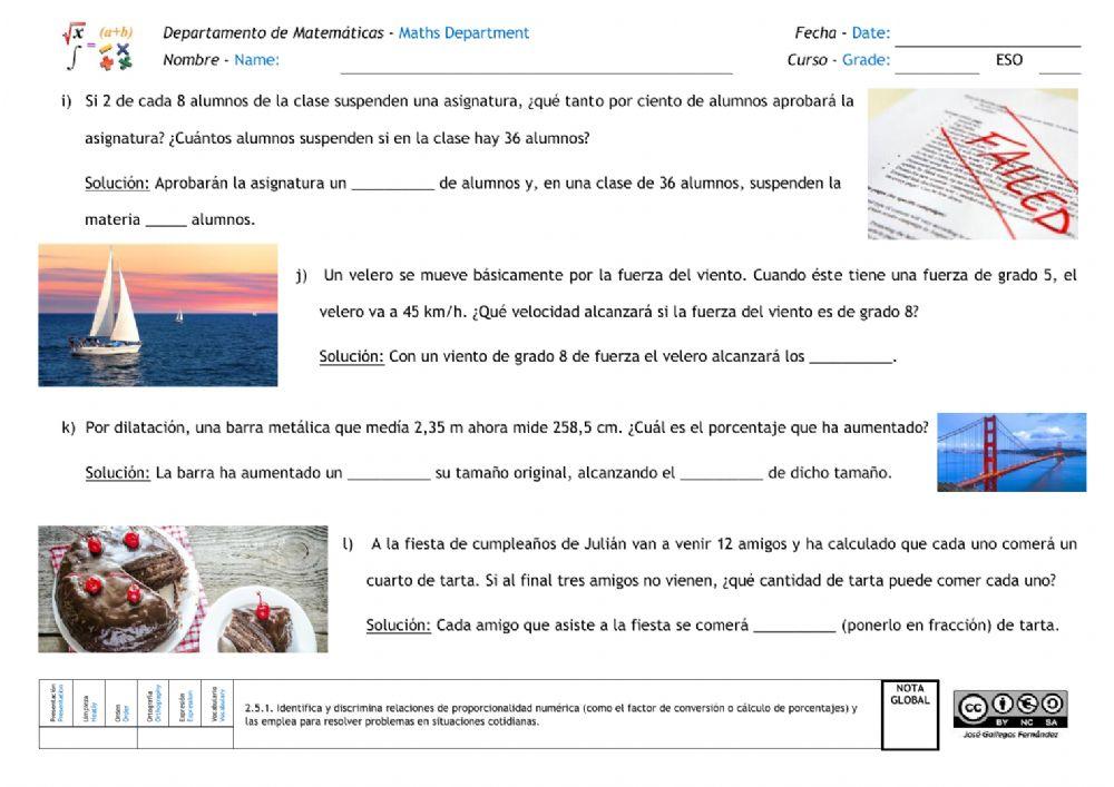 Proporcionalidad. Problemas