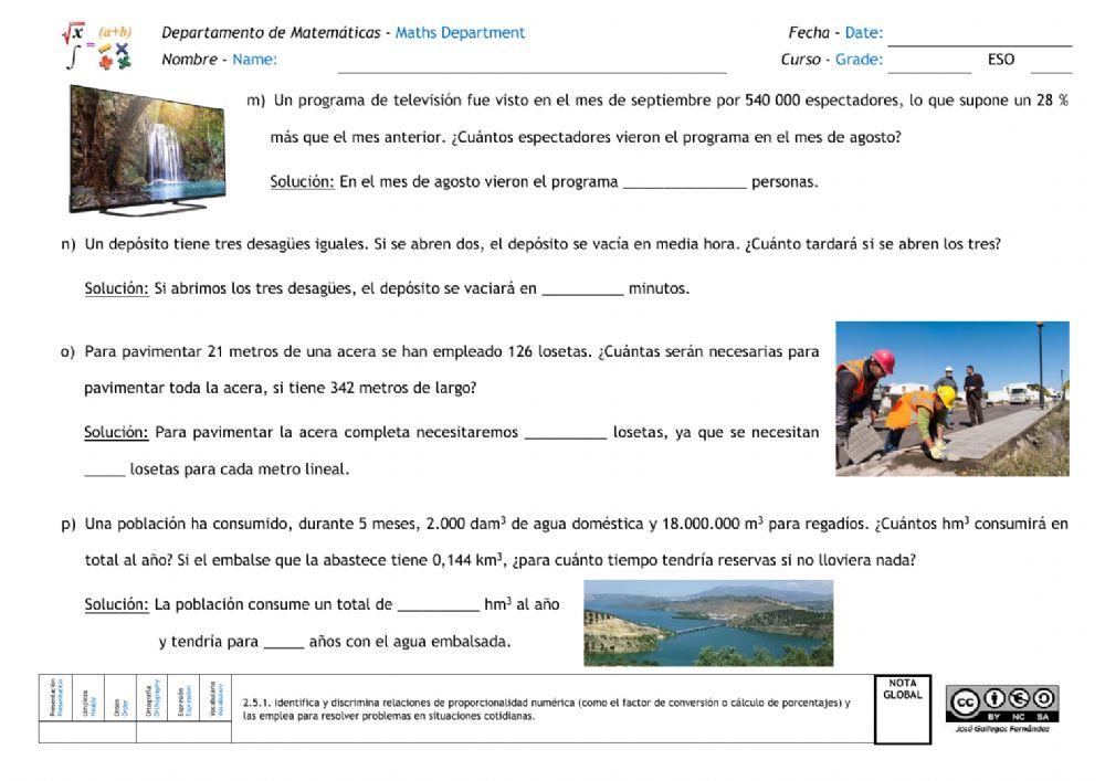 Proporcionalidad. Problemas