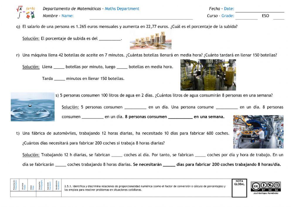 Proporcionalidad. Problemas