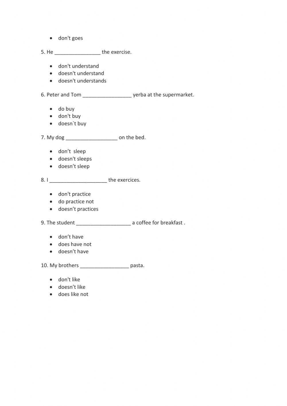 Simple present - negative form