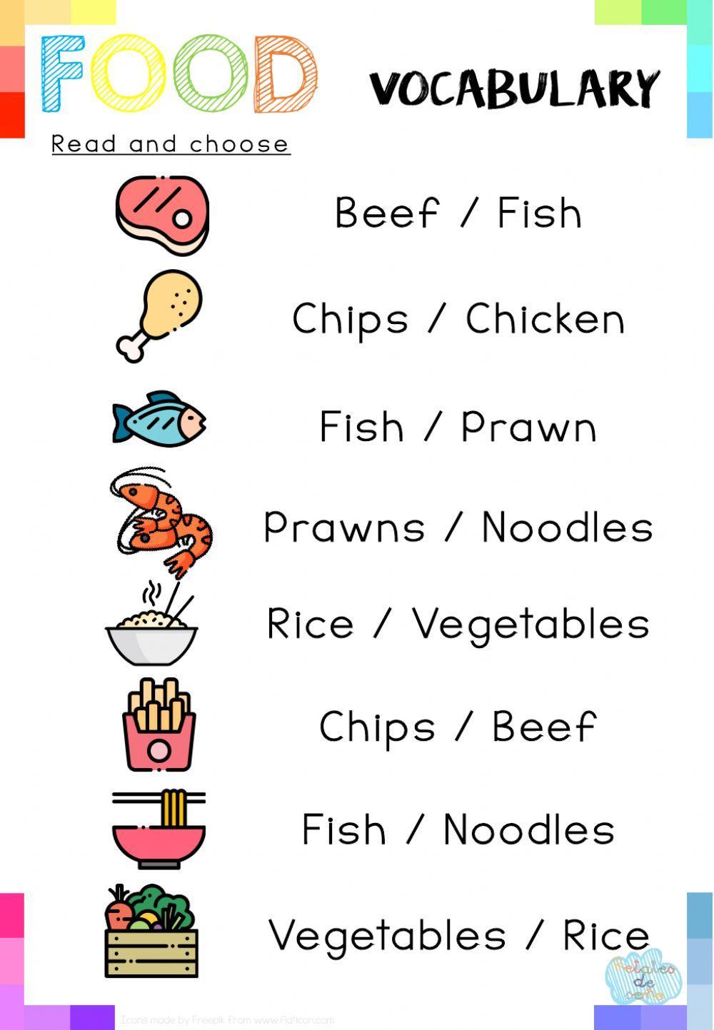 Read and choose: Vocabulary food