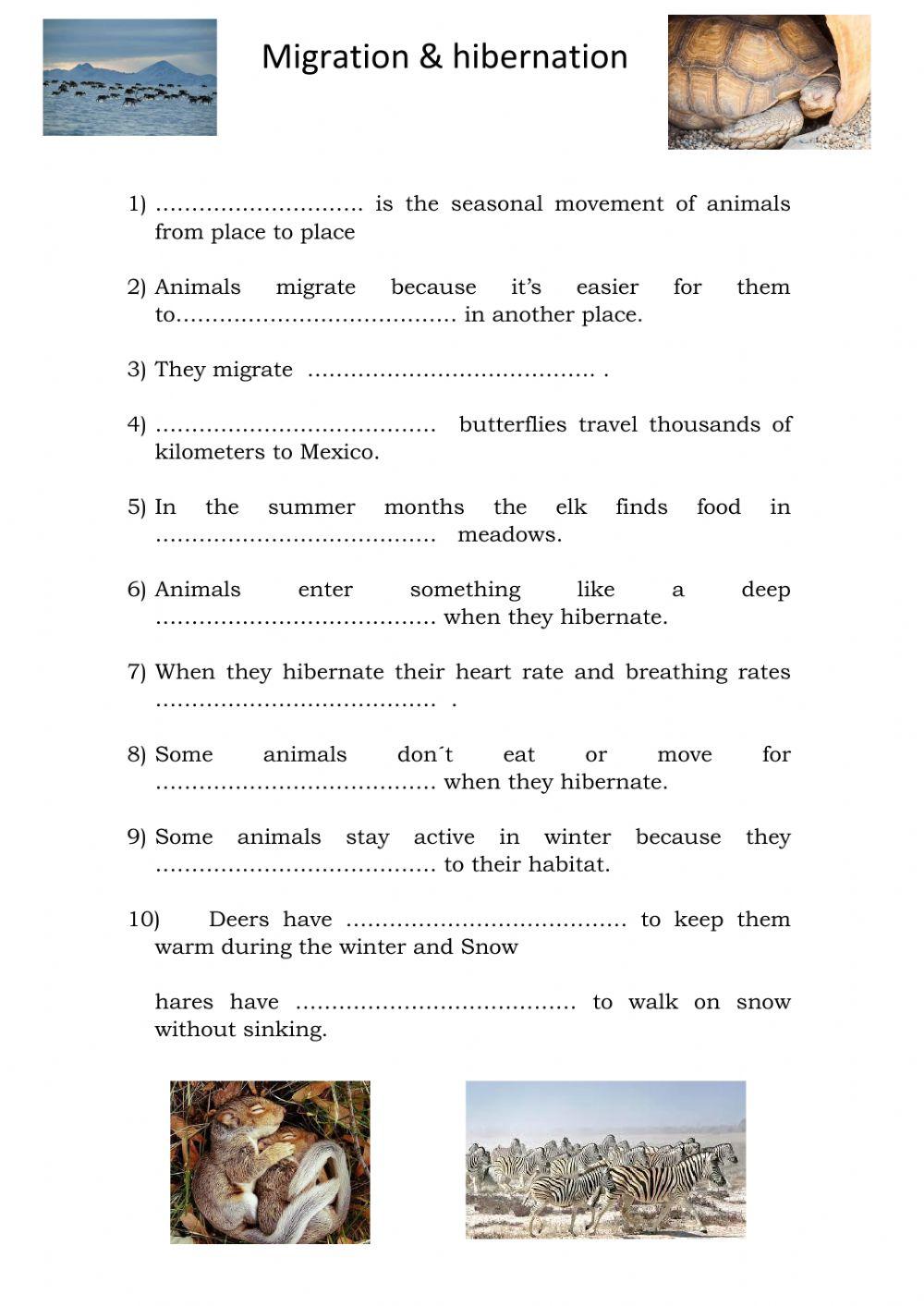 Hibernation, migration and adaptation. online exercise for Live Worksheets