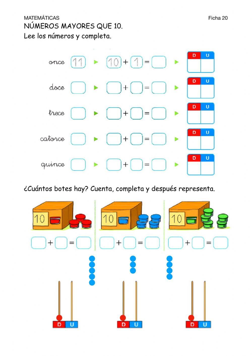 Matemáticas-Ficha 20-Números mayores que 10