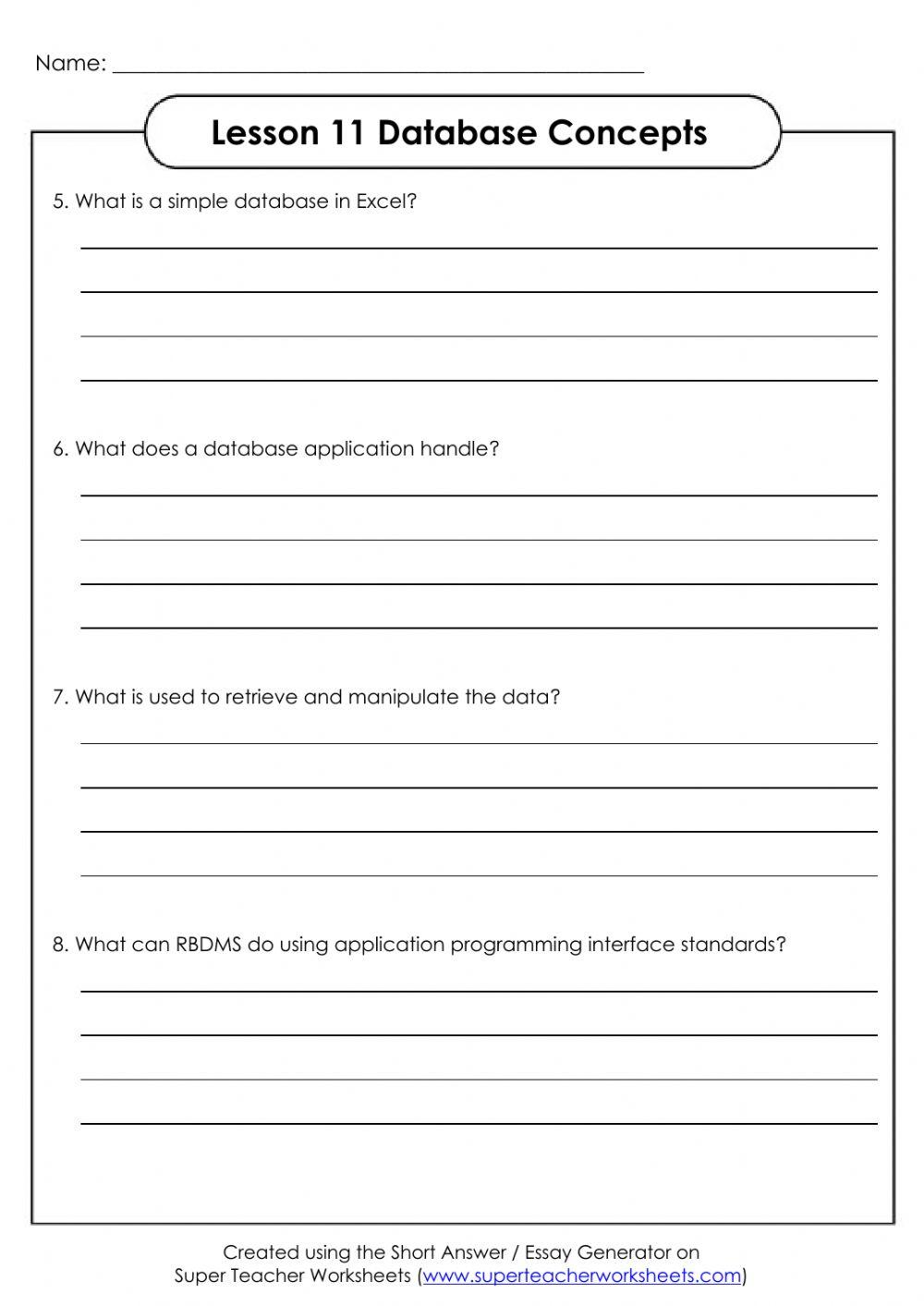 Lesson 11: Database Concepts Short Answer Questions