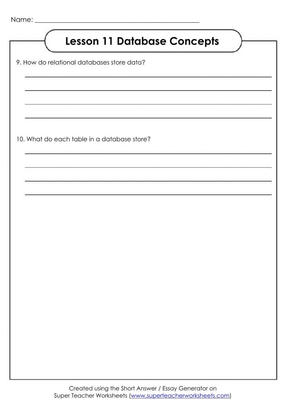 Lesson 11: Database Concepts Short Answer Questions