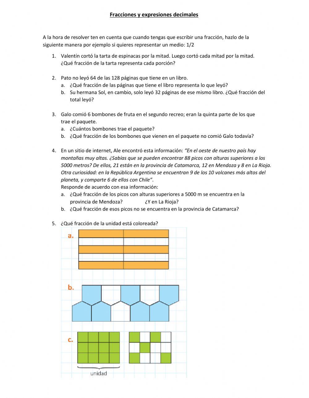 Fracciones y expresiones decimales
