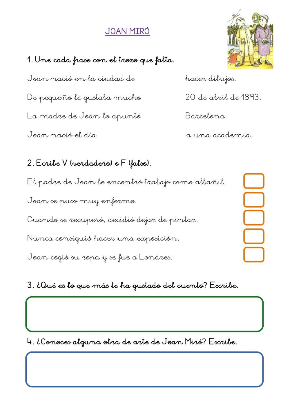 COMPRENSIÓN LECTORA CUENTO JOAN MIRÓ