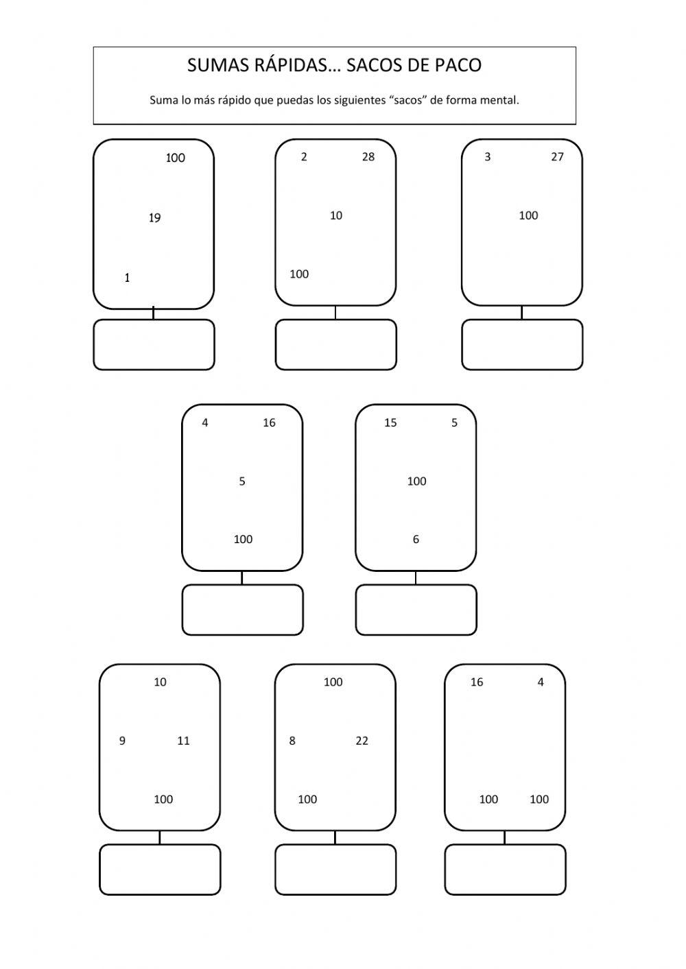 Sacos de Paco 2 (Sumando el 10)
