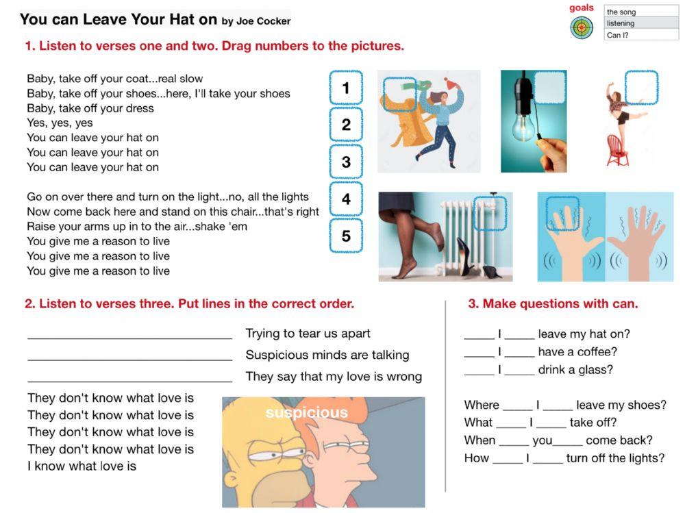 You Can Leave Your Hat On übersetzung www.liveworksheets.com